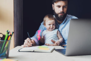 Man studying with child